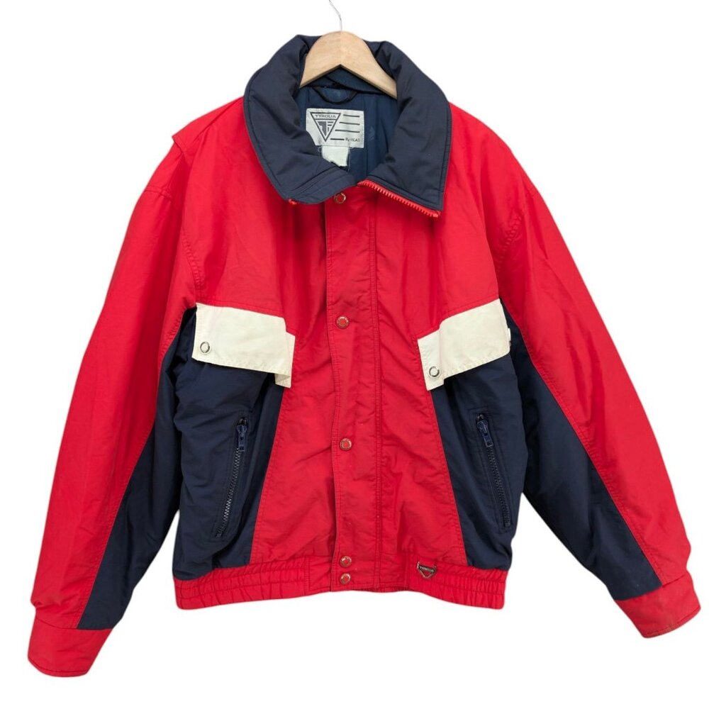 Vtg Tyrolia Head Ski Jacket Mens Red Blue Colorblock Zip Up Insulated Coat Sz L